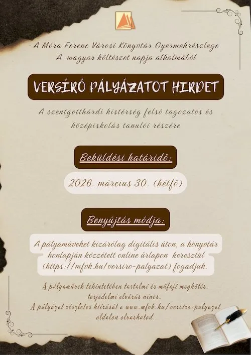 Könyvtárunk a magyar költészet napja alkalmából, versíró pályázatot hirdet